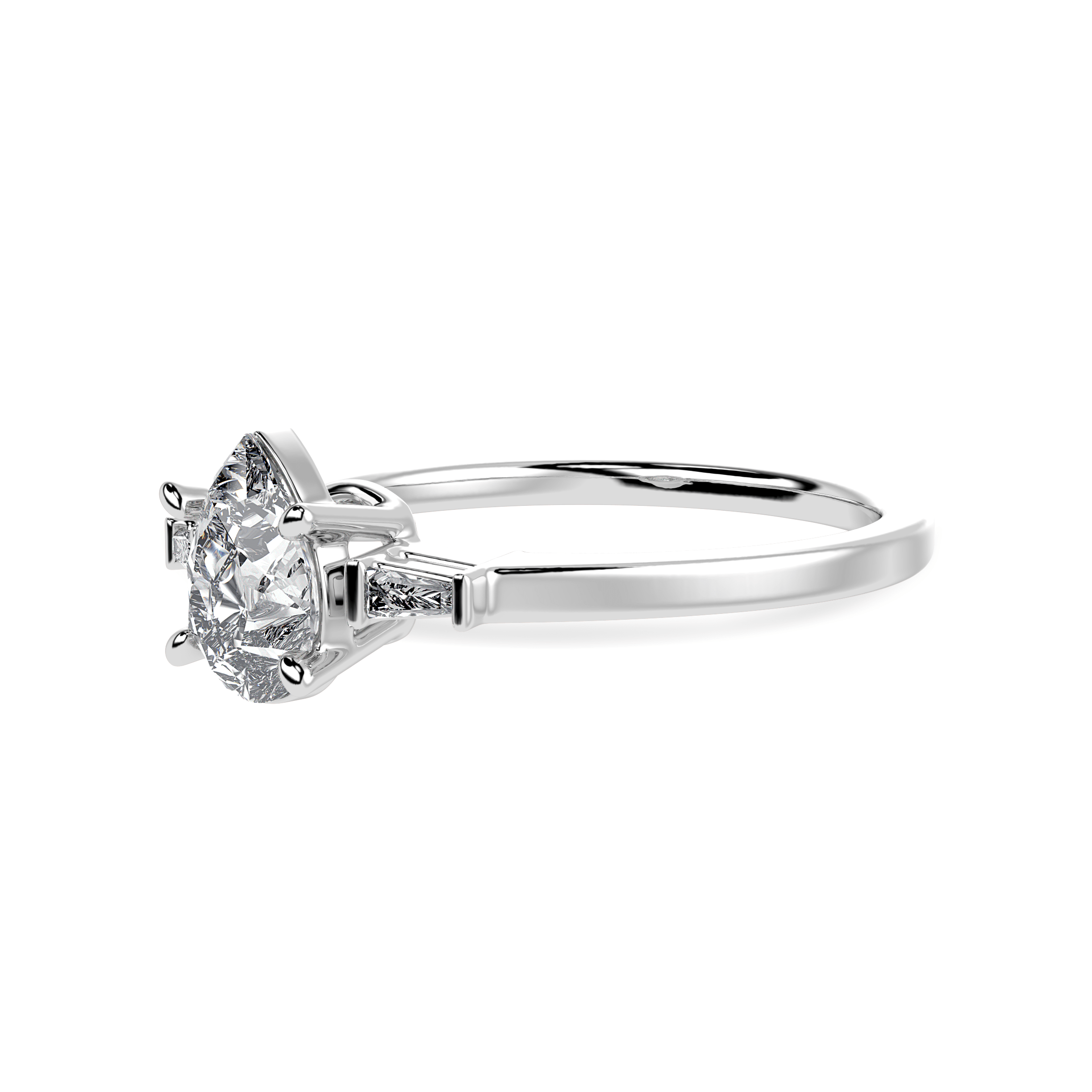 70-Pointer Pear Cut Solitaire with Baguette Diamond Accents Platinum Ring JL PT 1227-B