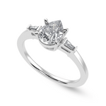 Load image into Gallery viewer, 70-Pointer Pear Cut Solitaire with Baguette Diamond Accents Platinum Ring JL PT 1227-B

