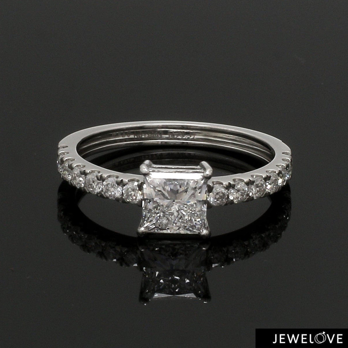 70-Pointer Princess Cut Solitaire Diamond Shank Platinum Ring JL PT 1313-B