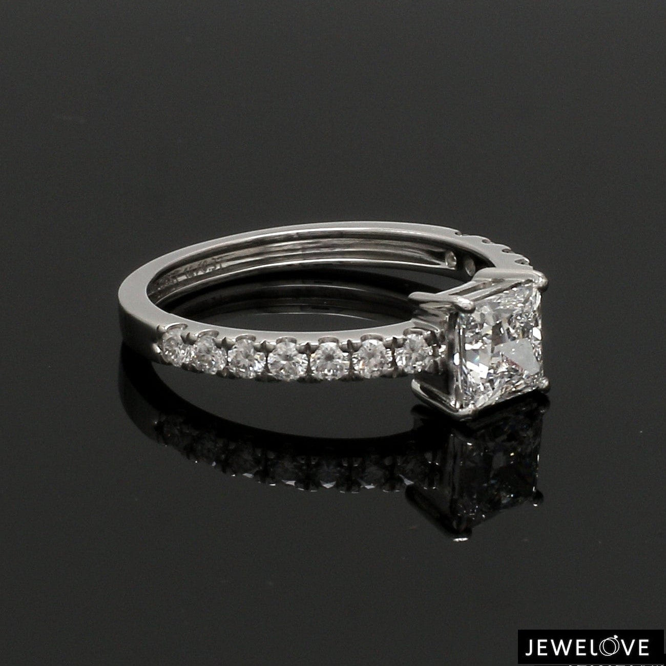 1-Carat Princess Cut Solitaire Diamond Shank Platinum Ring JL PT 1313-C