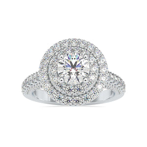 50-Pointer Solitaire Double Halo Diamond Shank Platinum Ring JL PT 0122-A