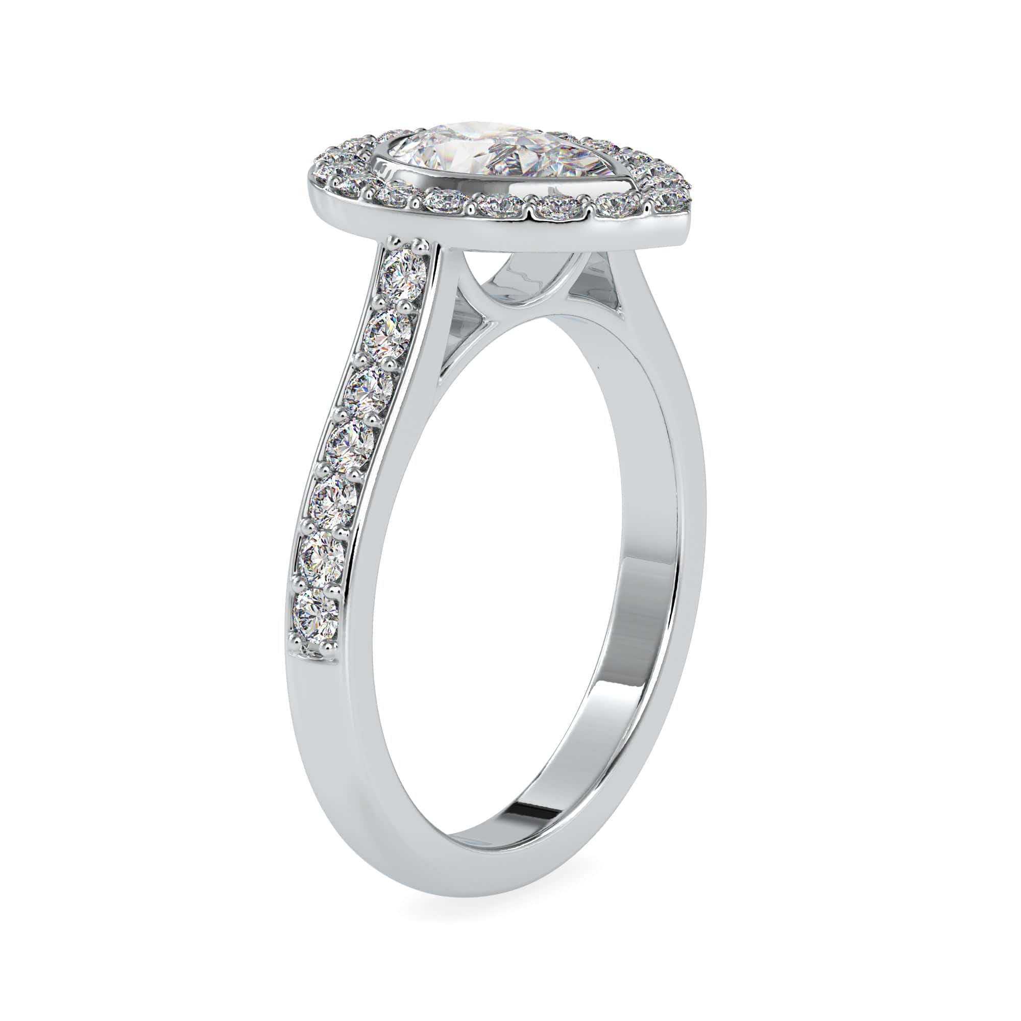 70-Pointer Solitaire Halo Diamond Shank Platinum Engagement Ring JL PT 0055-B