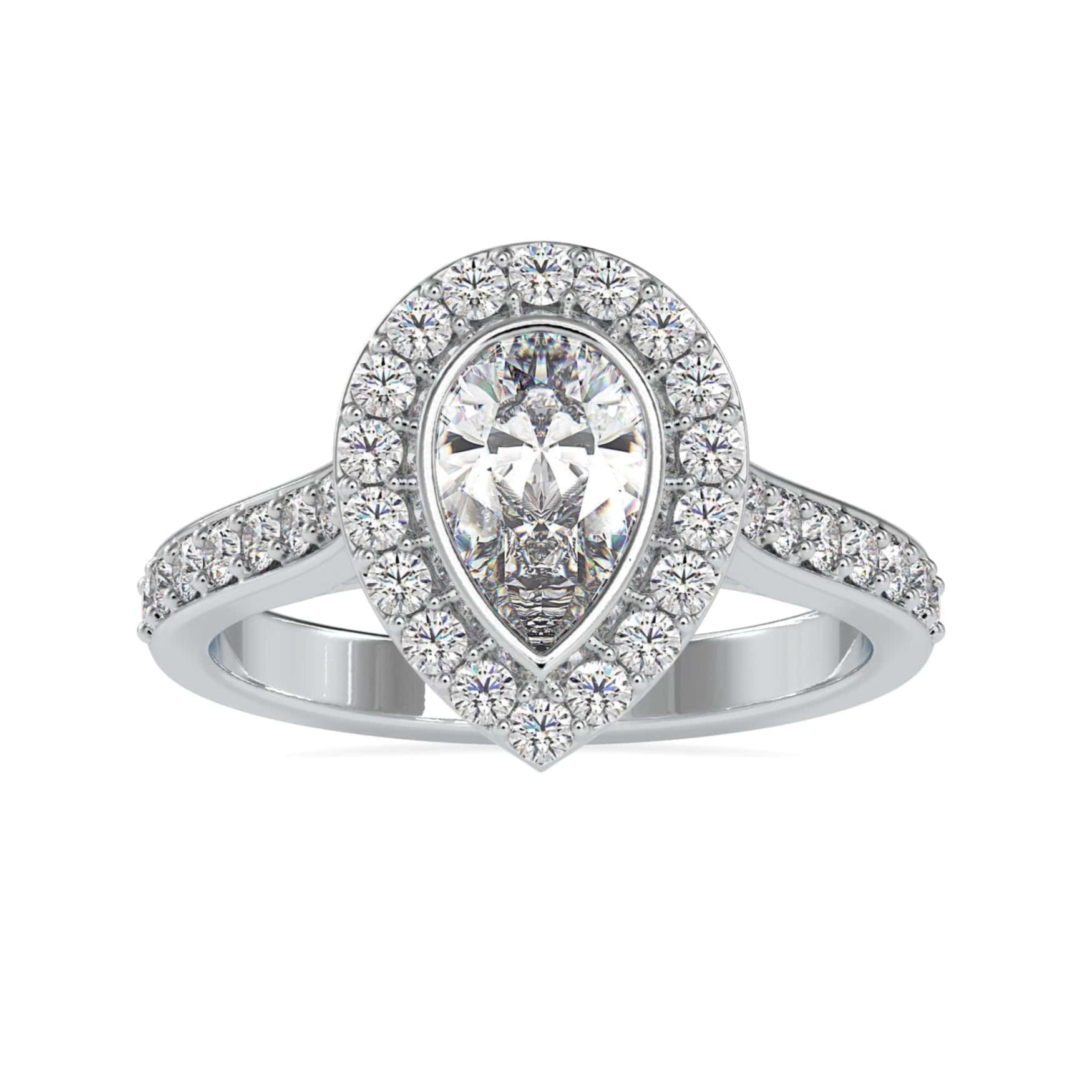 70-Pointer Solitaire Halo Diamond Shank Platinum Engagement Ring JL PT 0055-B