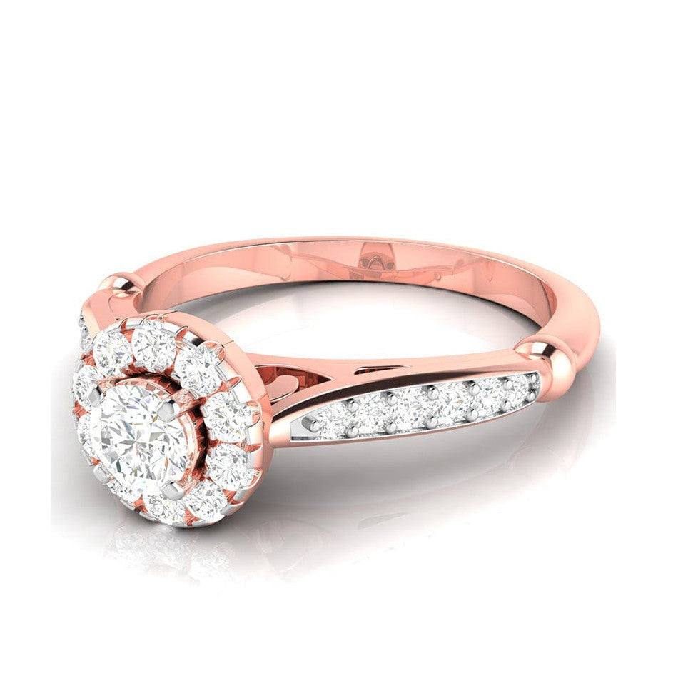 70-Pointer Solitaire Halo Diamond Shank Rose Gold Ring JL AU G 103R-B