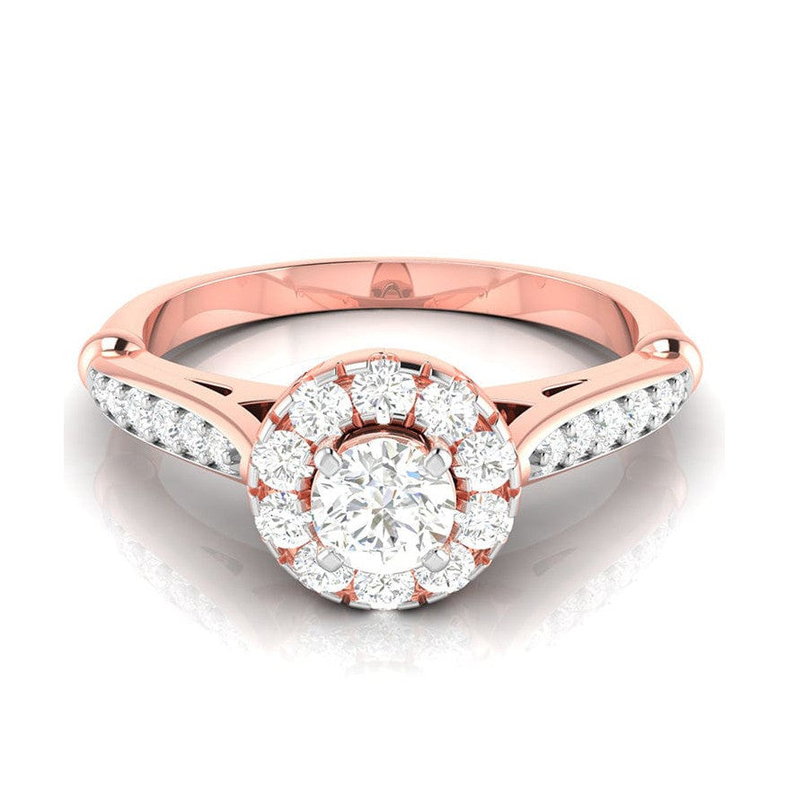50-Pointer Solitaire Halo Diamond Shank Rose Gold Ring JL AU G 103R-A
