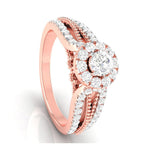 Load image into Gallery viewer, 50-Pointer Solitaire Halo Diamond Split Shank Rose Gold Ring JL AU G 102R-A
