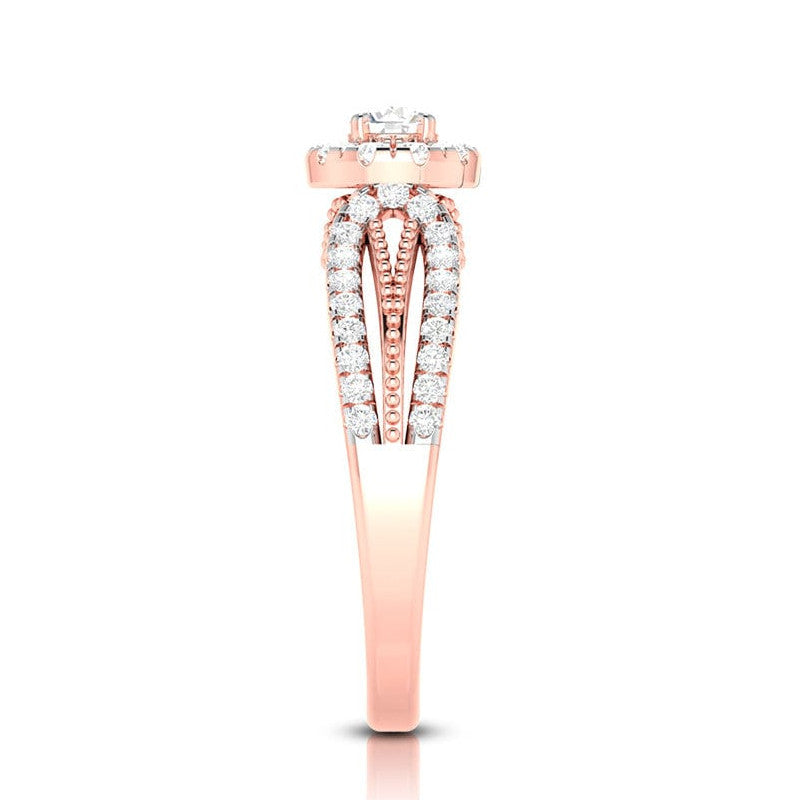 1-Carat Solitaire Halo Diamond Split Shank Rose Gold Ring JL AU G 102R-C