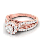 Load image into Gallery viewer, 50-Pointer Solitaire Halo Diamond Split Shank Rose Gold Ring JL AU G 102R-A
