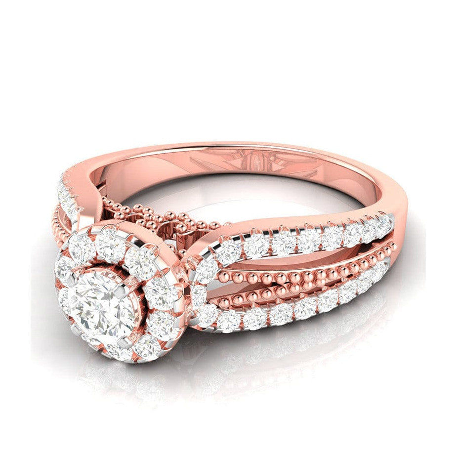 1-Carat Solitaire Halo Diamond Split Shank Rose Gold Ring JL AU G 102R-C
