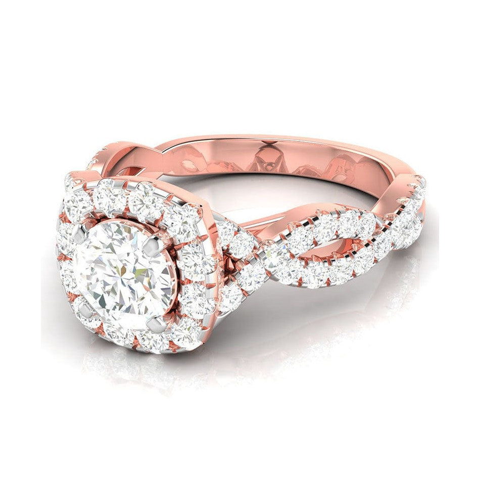 50-Pointer Solitaire Halo Diamond Twisted Shank 18K Rose Gold Ring JL AU G R101-A