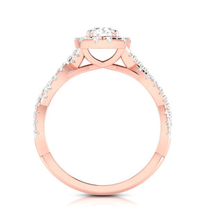 50-Pointer Solitaire Halo Diamond Twisted Shank 18K Rose Gold Ring JL AU G R101-A