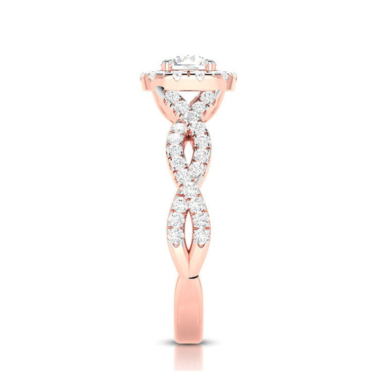 70-Pointer Solitaire Halo Diamond Twisted Shank 18K Rose Gold Ring JL AU G 101R-B
