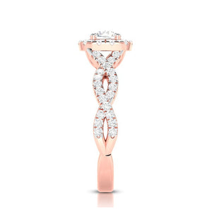 70-Pointer Solitaire Halo Diamond Twisted Shank 18K Rose Gold Ring JL AU G 101R-B
