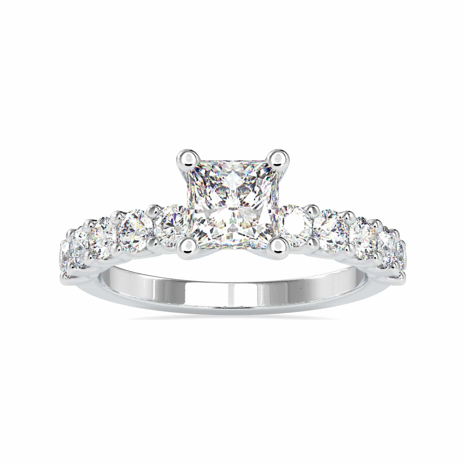 70-Pointer Princess Cut Solitaire Platinum Diamond Shank Ring JL PT 0117-B