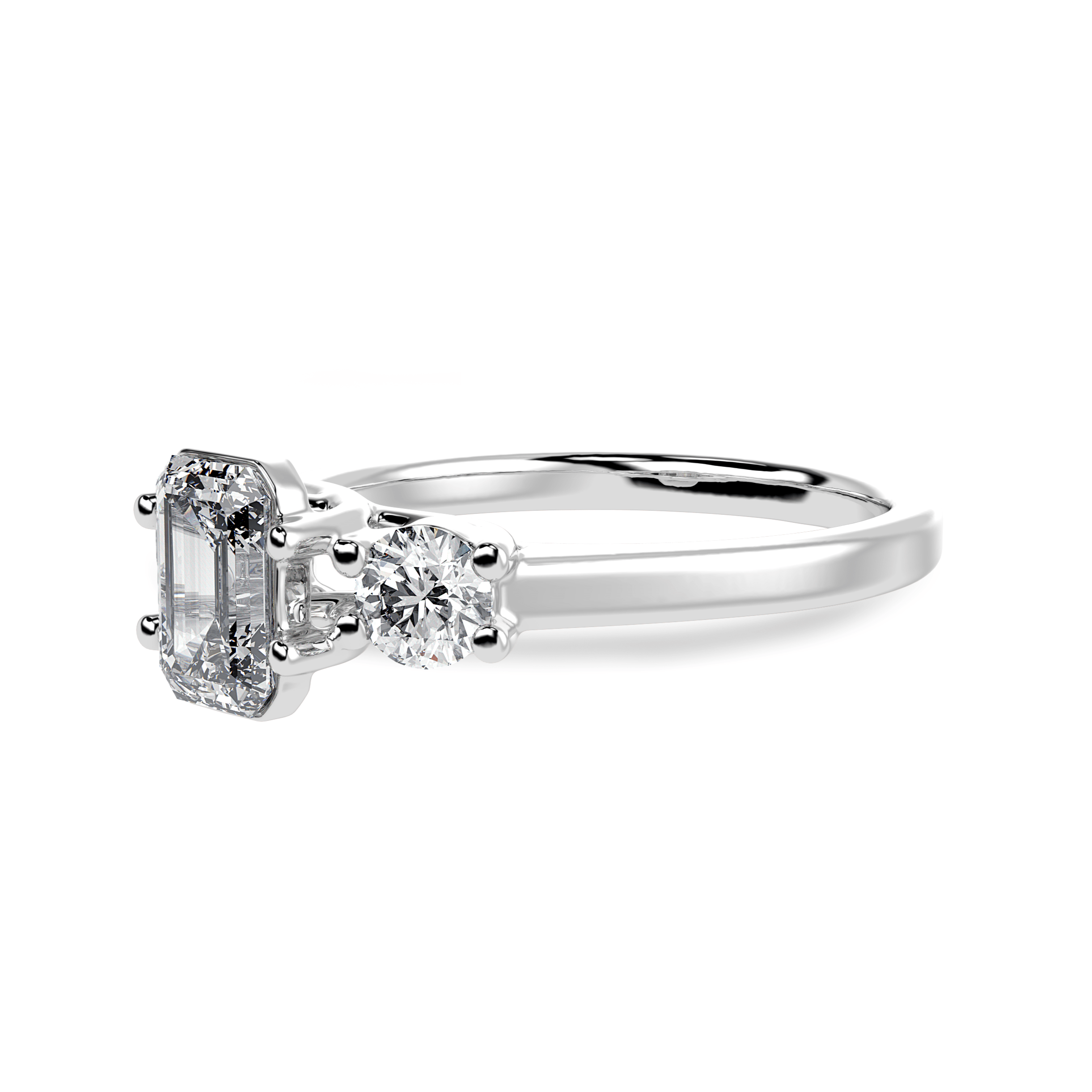 30-Pointer Emerald Cut Solitaire Diamond Accents Platinum Ring JL PT 1232