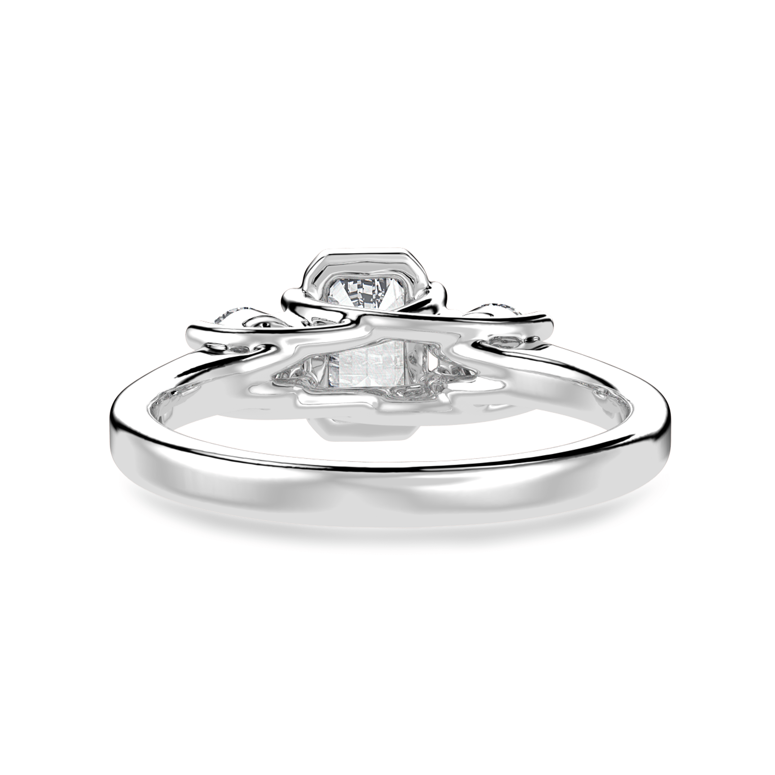 30-Pointer Emerald Cut Solitaire Diamond Accents Platinum Ring JL PT 1232