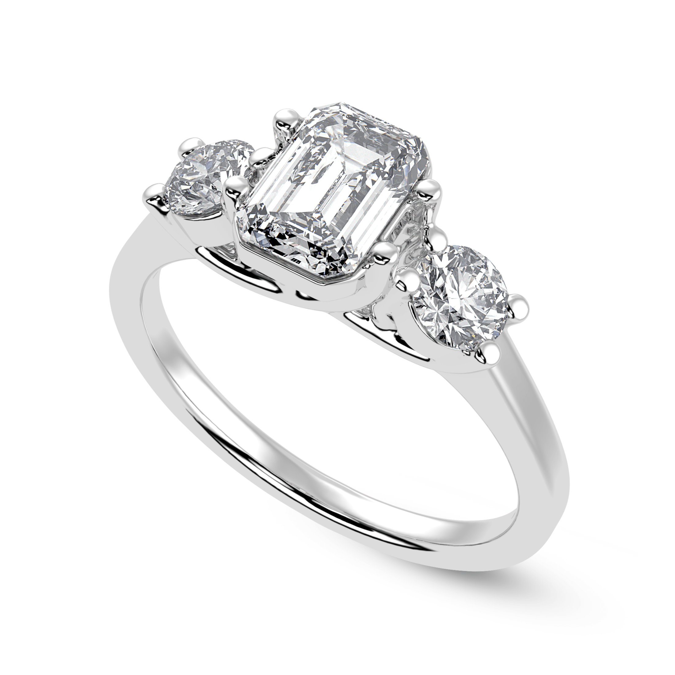 30-Pointer Emerald Cut Solitaire Diamond Accents Platinum Ring JL PT 1232