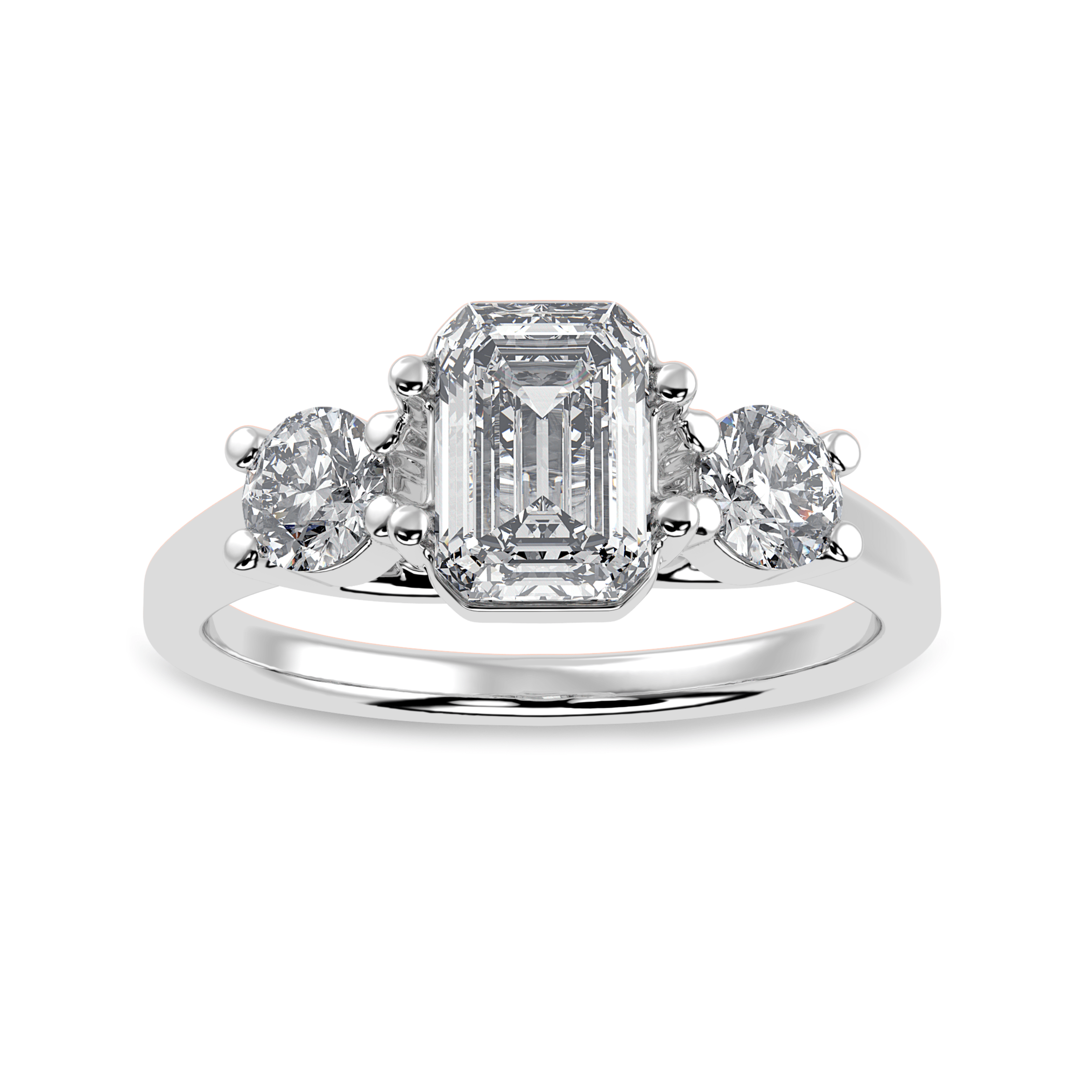 30-Pointer Emerald Cut Solitaire Diamond Accents Platinum Ring JL PT 1232