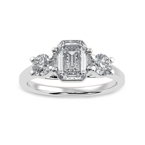 30-Pointer Emerald Cut Solitaire Diamond Accents Platinum Ring JL PT 1232