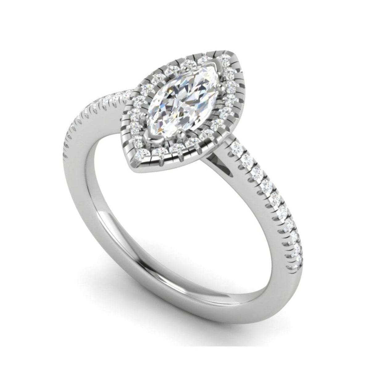 70-Pointer Marquise Cut Solitaire Halo Diamond Shank Platinum Ring JL PT RH MQ 122-B