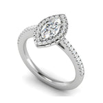 Load image into Gallery viewer, 70-Pointer Marquise Cut Solitaire Halo Diamond Shank Platinum Ring JL PT RH MQ 122-B
