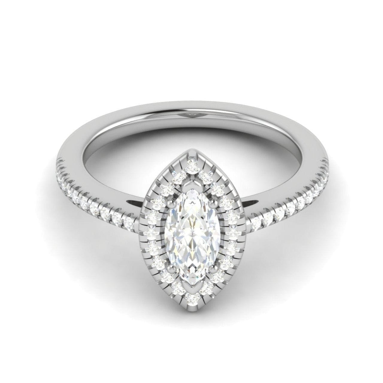 70-Pointer Marquise Cut Solitaire Halo Diamond Shank Platinum Ring JL PT RH MQ 122-B
