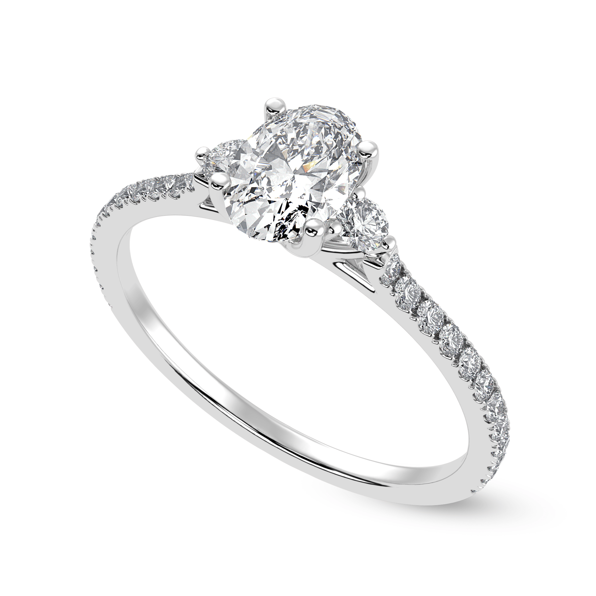 70-Pointer Oval Cut Solitaire Diamond Accents Shank Platinum Ring JL PT 1244-B