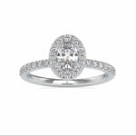 Load image into Gallery viewer, 50-Pointer Oval Cut Solitaire Halo Diamond Shank Platinum Ring JL PT 0014-A
