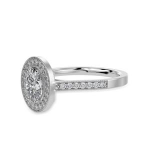 50-Pointer Oval Cut Solitaire Halo Diamond Shank Platinum Ring JL PT 1325-A