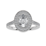 Load image into Gallery viewer, 50-Pointer Oval Cut Solitaire Halo Diamond Shank Platinum Ring JL PT 1325-A
