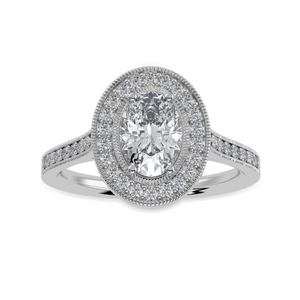 50-Pointer Oval Cut Solitaire Halo Diamond Shank Platinum Ring JL PT 1325-A