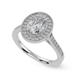 Load image into Gallery viewer, 50-Pointer Oval Cut Solitaire Halo Diamond Shank Platinum Ring JL PT 1325-A
