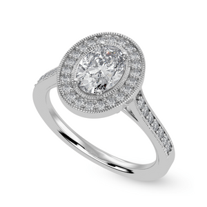 50-Pointer Oval Cut Solitaire Halo Diamond Shank Platinum Ring JL PT 1325-A