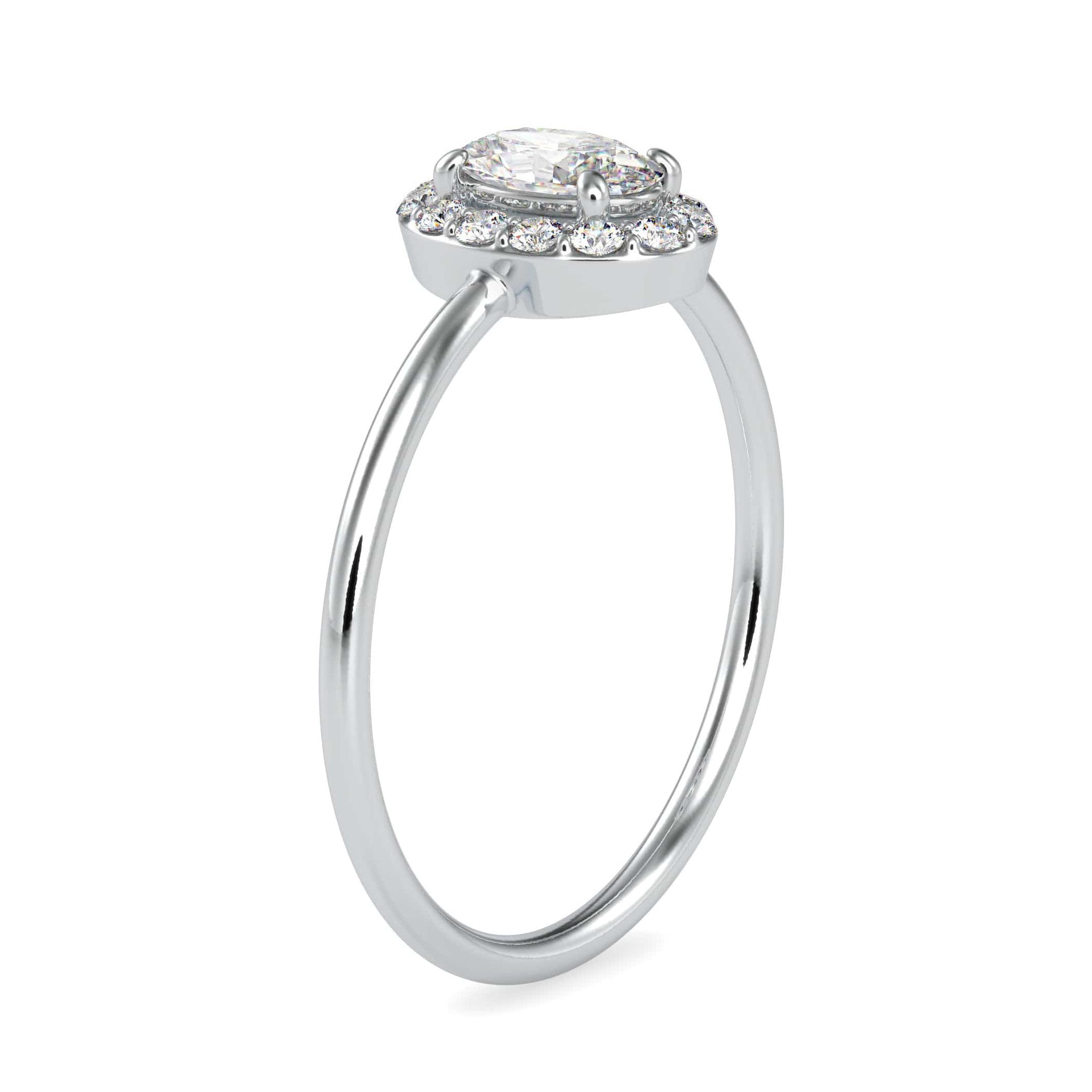 50-Pointer Oval Cut Solitaire Platinum Halo Diamond Ring JL PT 0626-A