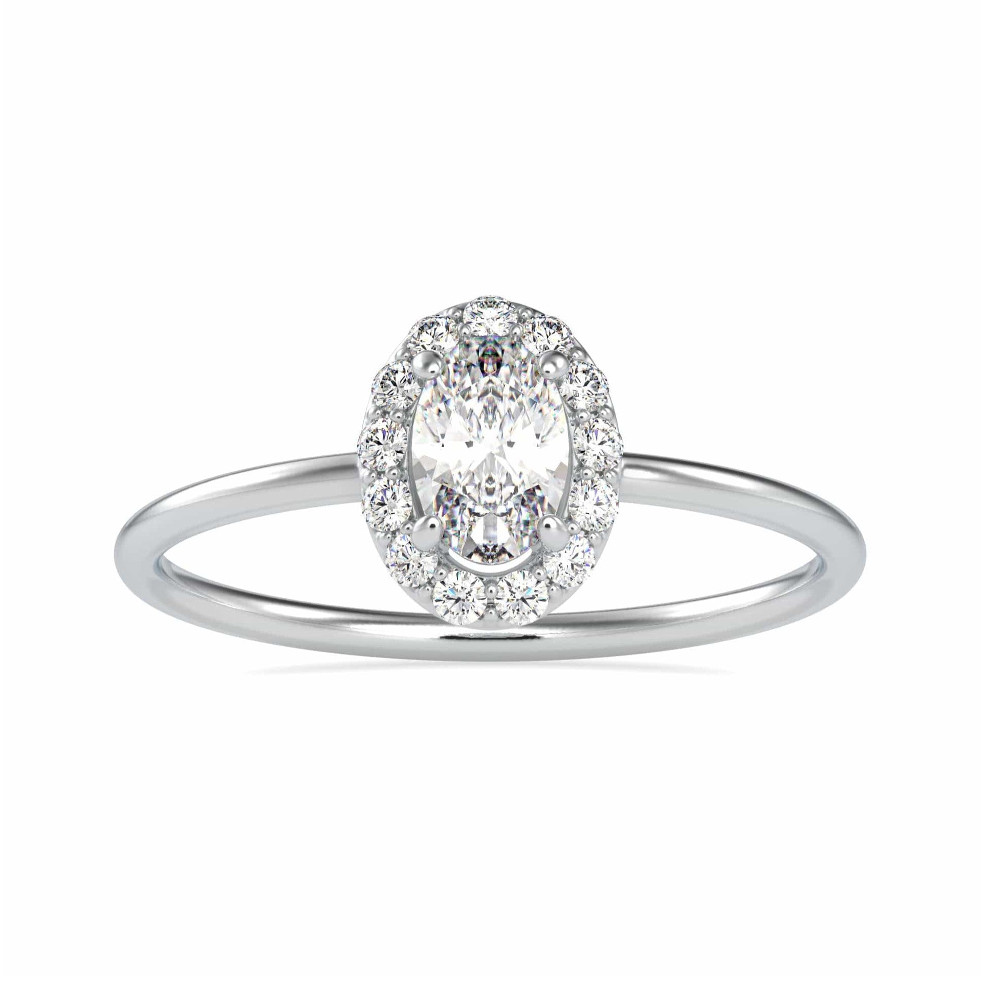 50-Pointer Oval Cut Solitaire Platinum Halo Diamond Ring JL PT 0626-A