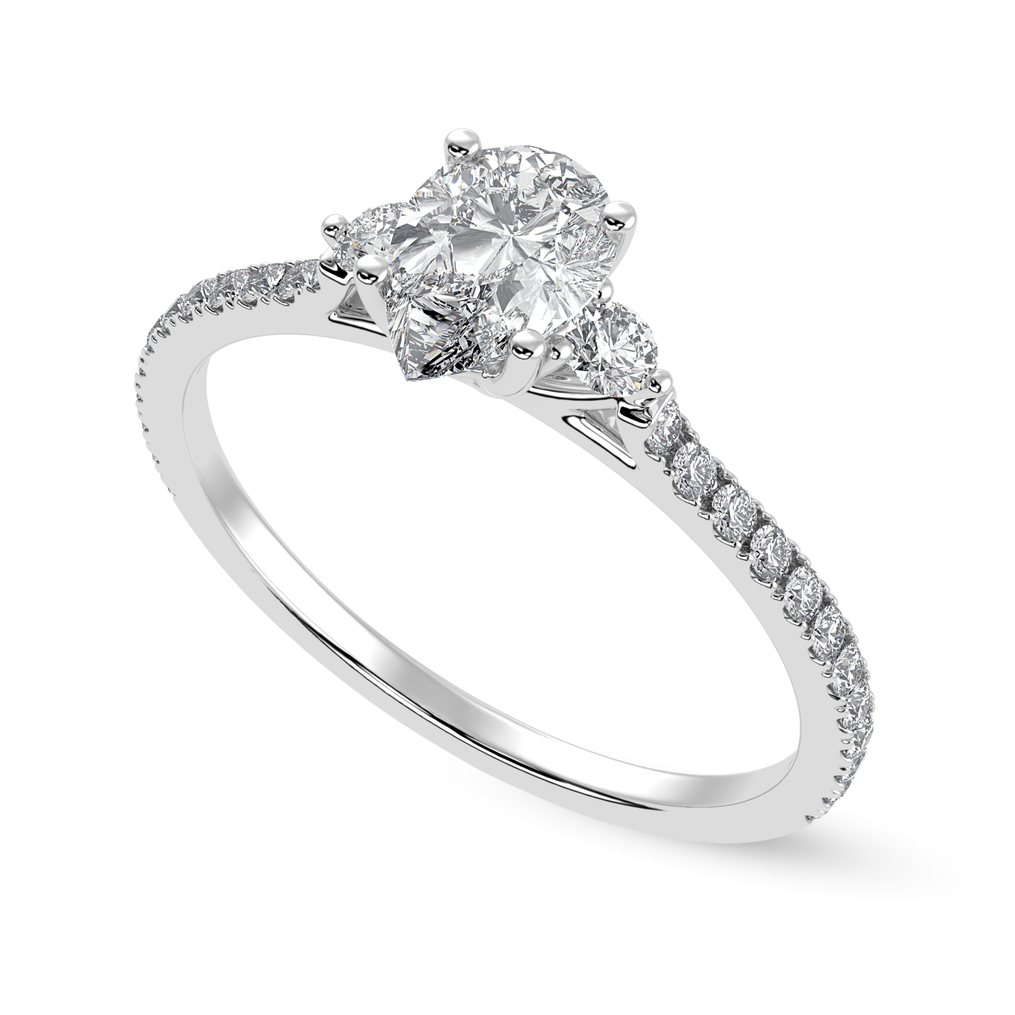 70-Pointer Pear Cut Solitaire Diamond Accents Shank Platinum Ring JL PT 1245-B