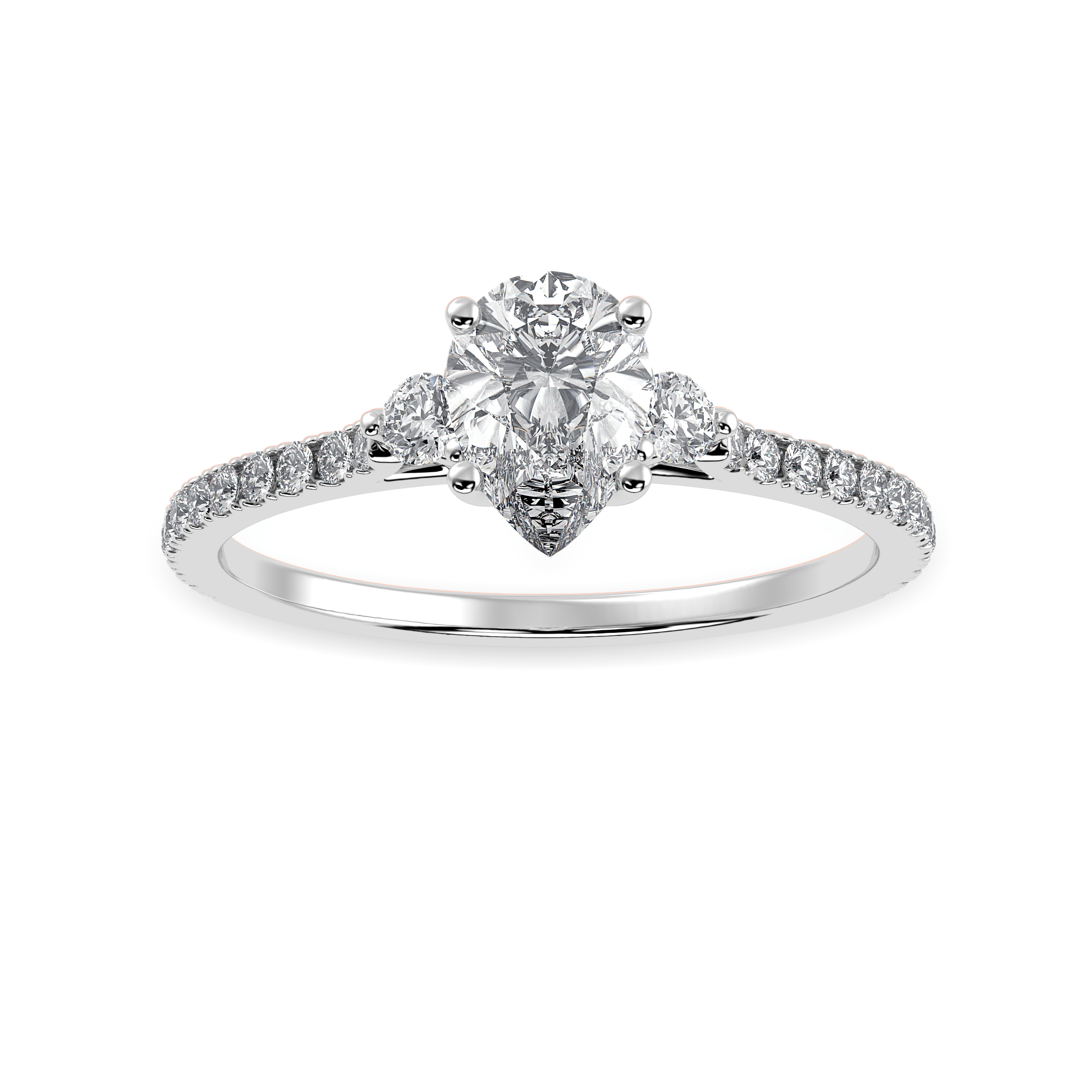 30-Pointer Pear Cut Solitaire Diamond Accents Shank Platinum Ring JL PT 1245