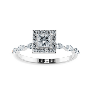 30-Pointer Princess Cut Solitaire Halo Diamond with Marquise Cut Diamond Accents Platinum Ring JL PT 1277