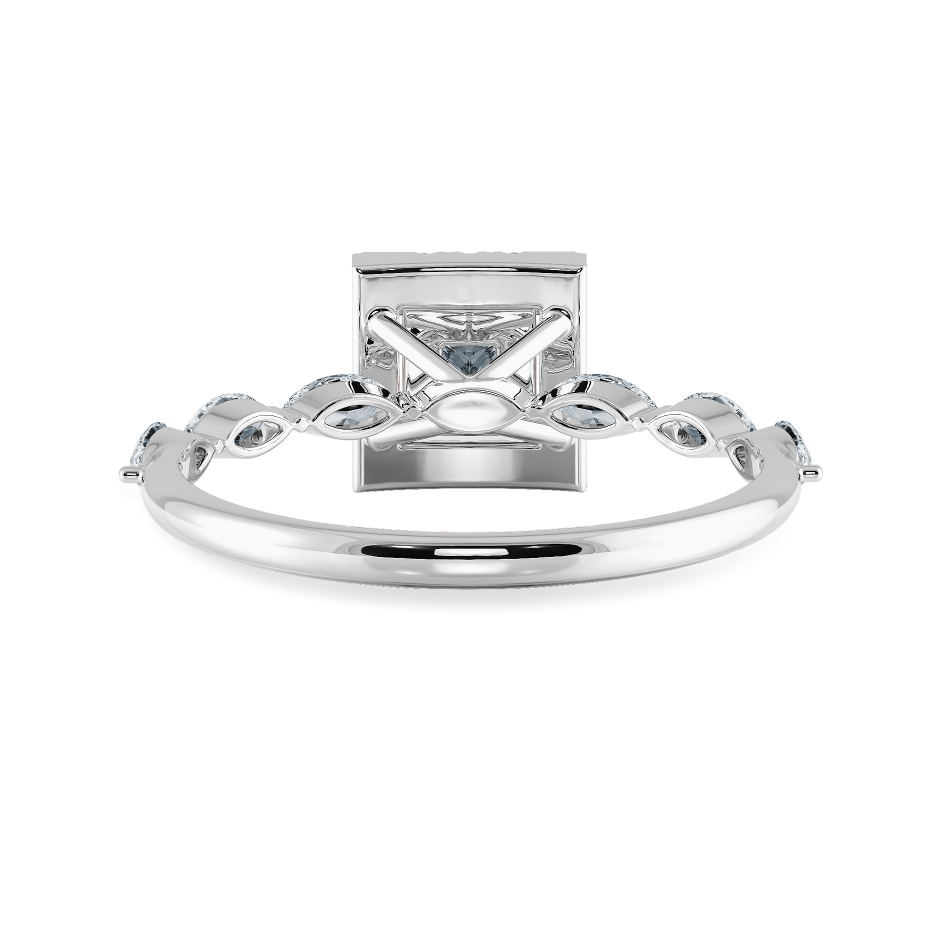 30-Pointer Princess Cut Solitaire Halo Diamond with Marquise Cut Diamond Accents Platinum Ring JL PT 1277
