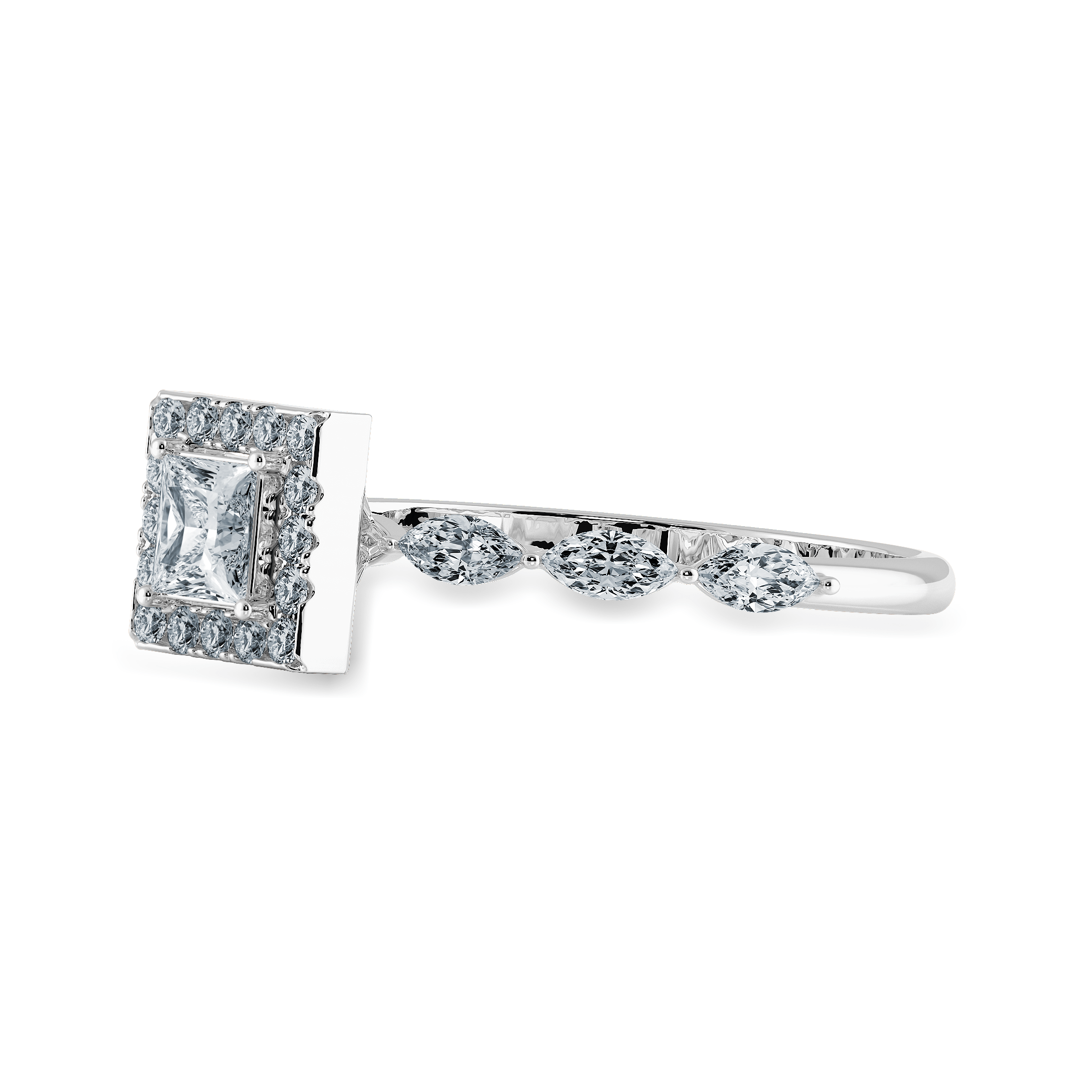 1-Carat Princess Cut Solitaire Halo Diamond with Marquise Cut Diamond Accents Platinum Ring JL PT 1277-C