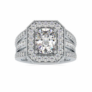 50-Poiinter Oval Cut Solitaire Halo Diamond Spilt Shank Designer Platinum Ring JL PT 0091-A