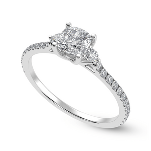 30-Pointer Cushion Cut Solitaire Diamond Accents Shank Platinum Ring JL PT 1241