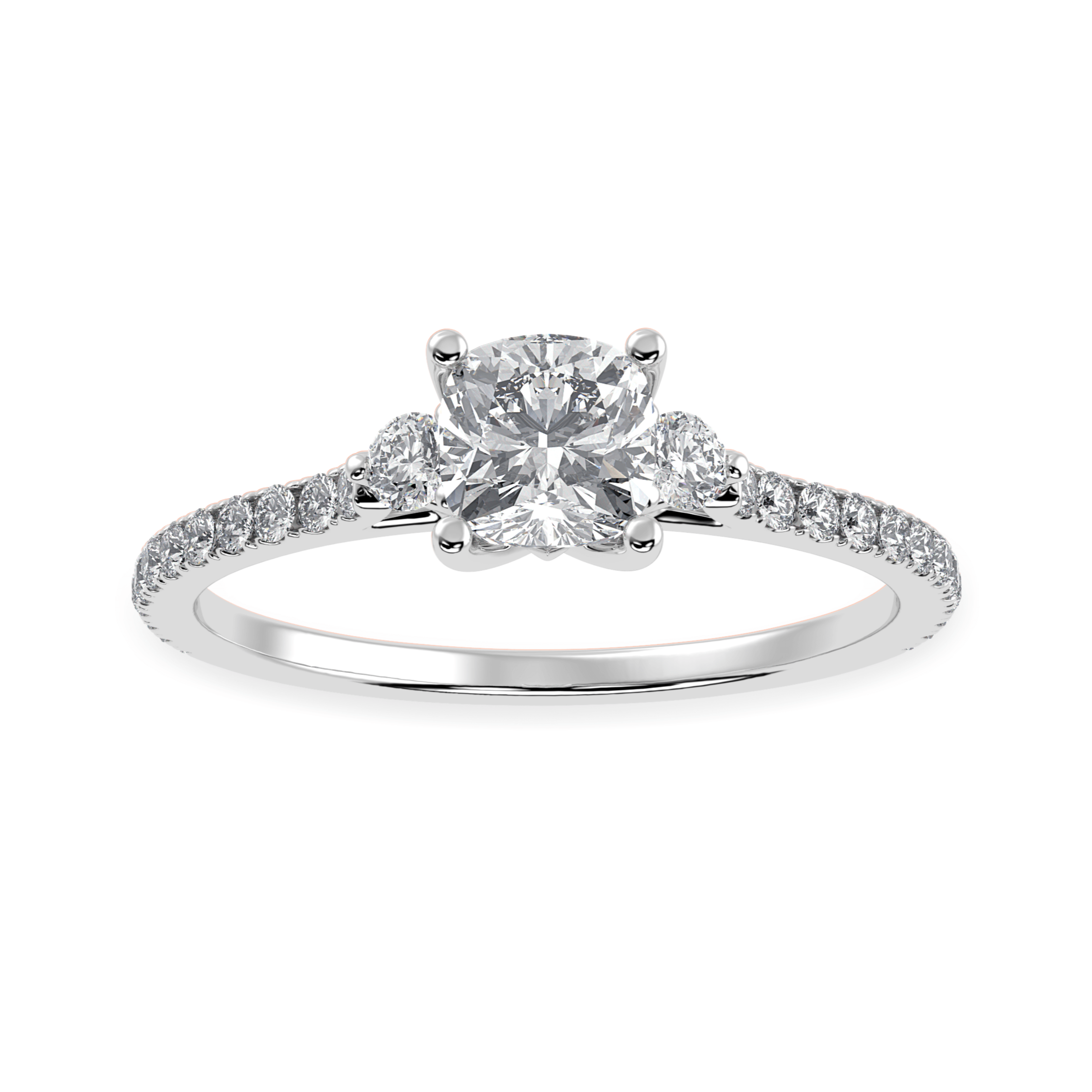 30-Pointer Cushion Cut Solitaire Diamond Accents Shank Platinum Ring JL PT 1241