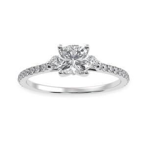 30-Pointer Cushion Cut Solitaire Diamond Accents Shank Platinum Ring JL PT 1241