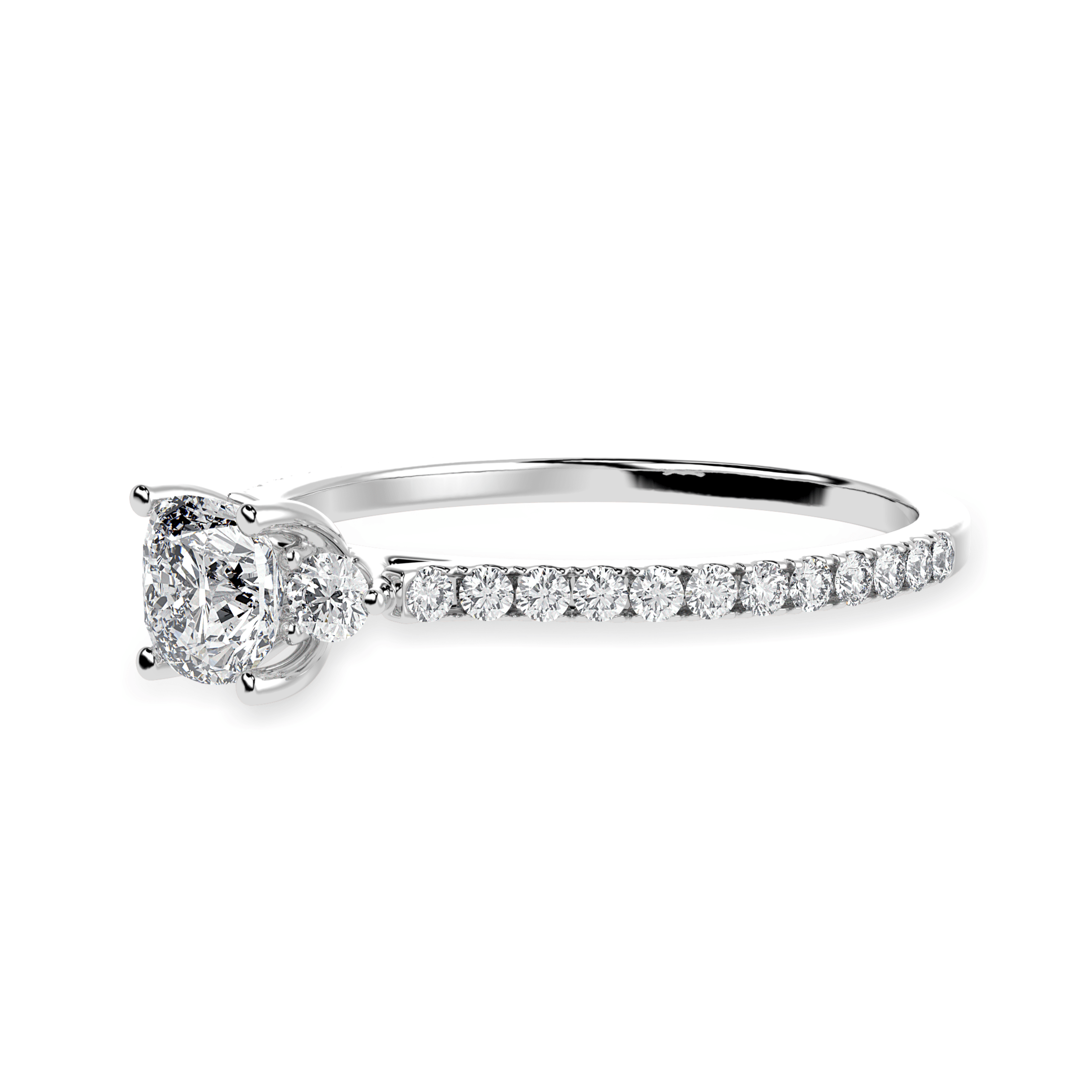 50-Pointer Cushion Cut Solitaire Diamond Accents Shank Platinum Ring JL PT 1241-A