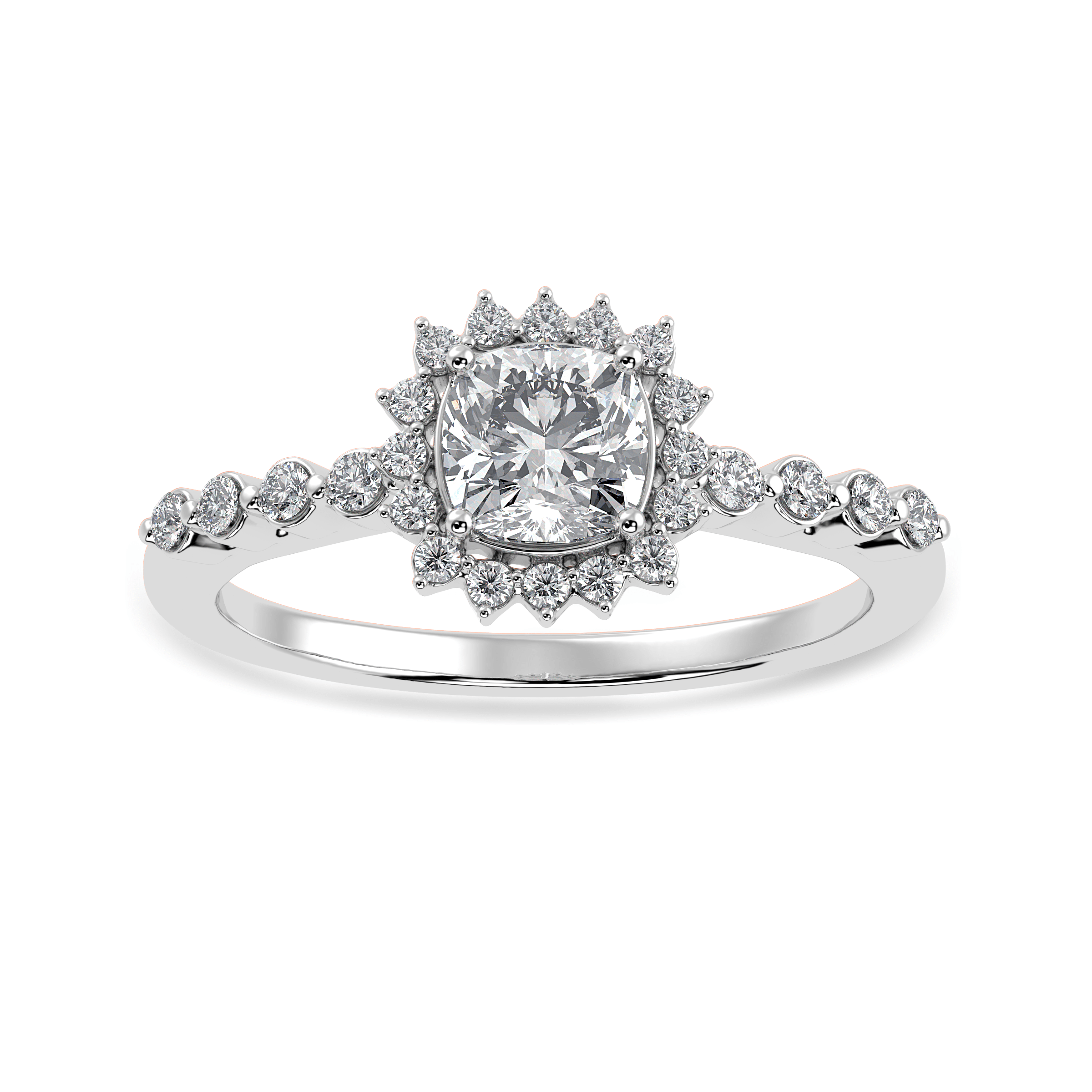 50-Pointer Cushion Cut Solitaire Halo Diamond Shank Platinum Ring JL PT 1249-A