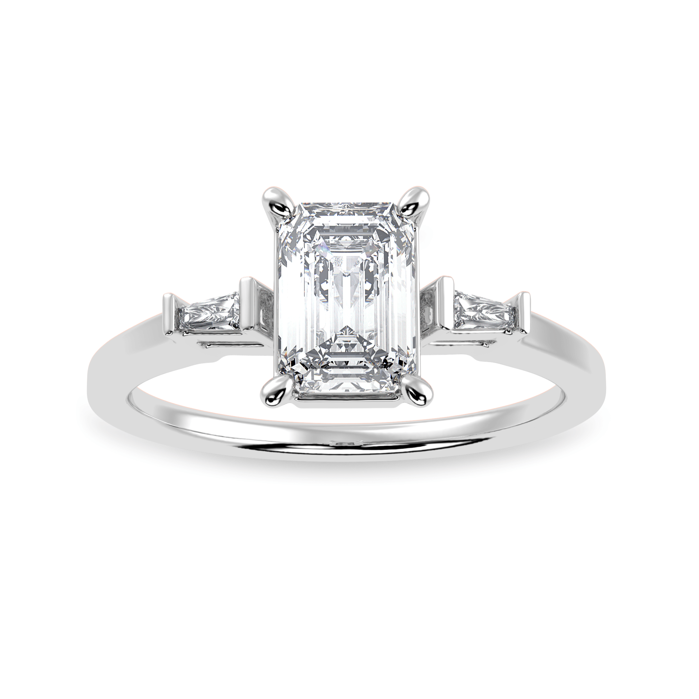 30-Pointer Emerald Cut Solitaire Baguette Diamond Accents Platinum Ring JL PT 1124