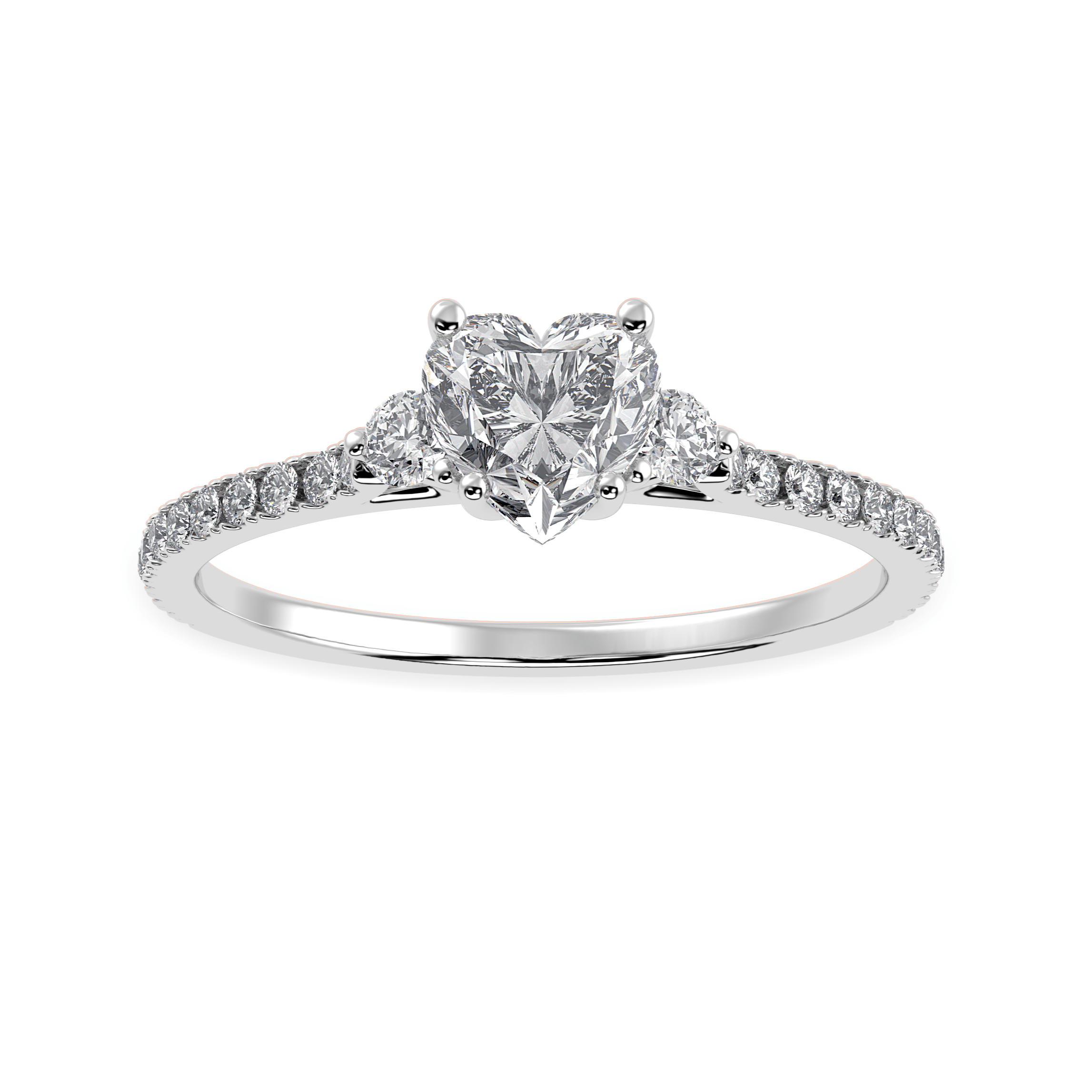 30-Pointer Heart Cut Solitaire Diamond Accents Shank Platinum Ring JL PT 1243