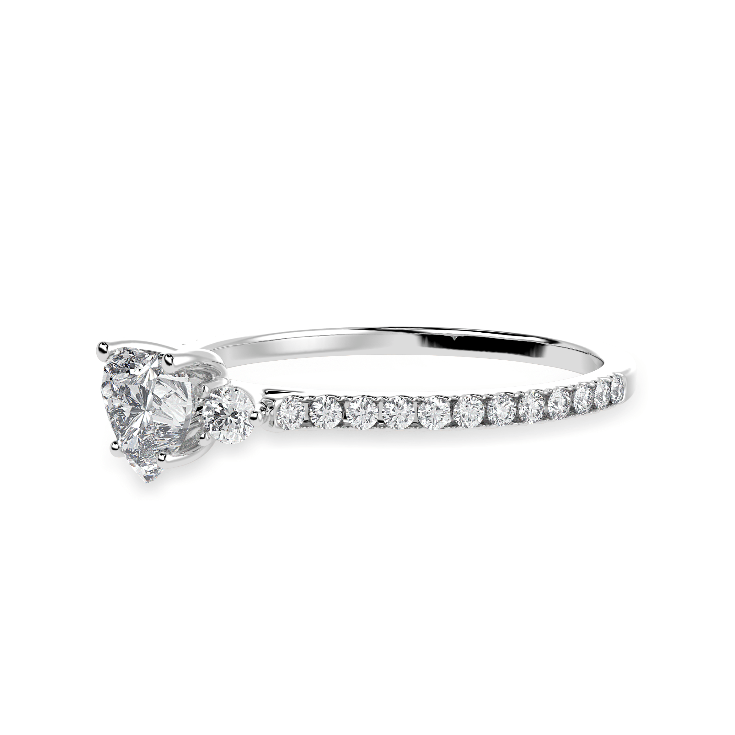 30-Pointer Heart Cut Solitaire Diamond Accents Shank Platinum Ring JL PT 1243