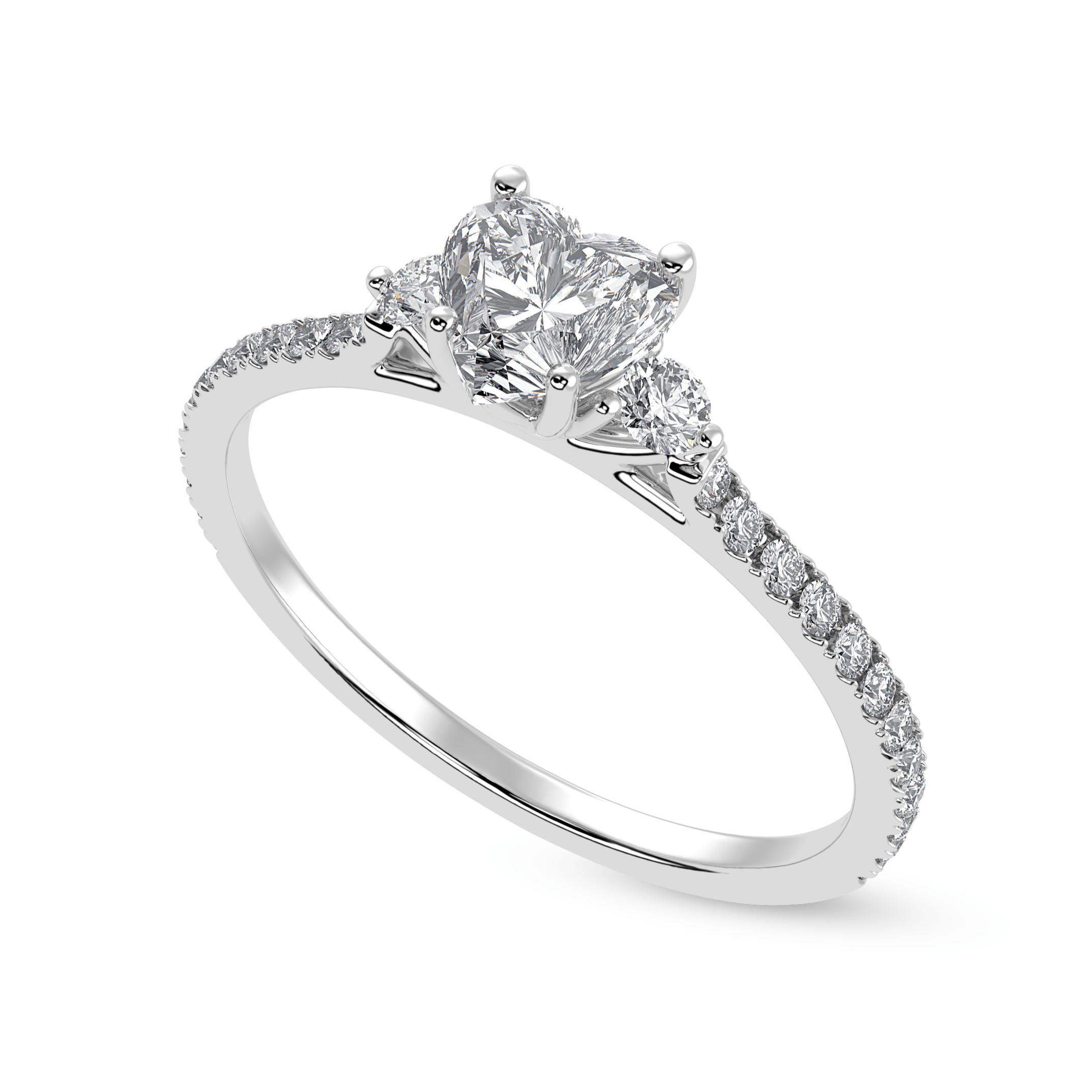 30-Pointer Heart Cut Solitaire Diamond Accents Shank Platinum Ring JL PT 1243